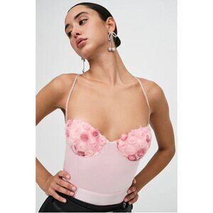 FOR LOVE AND LEMONS Skye pink satin bodysuit NWT